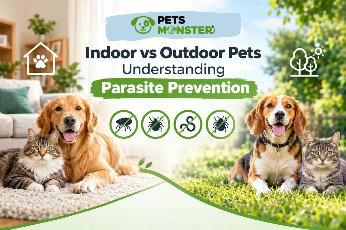 Indoor vs outdoor pets and parasite prevention with dogs and cats in home and outdoor settings.
