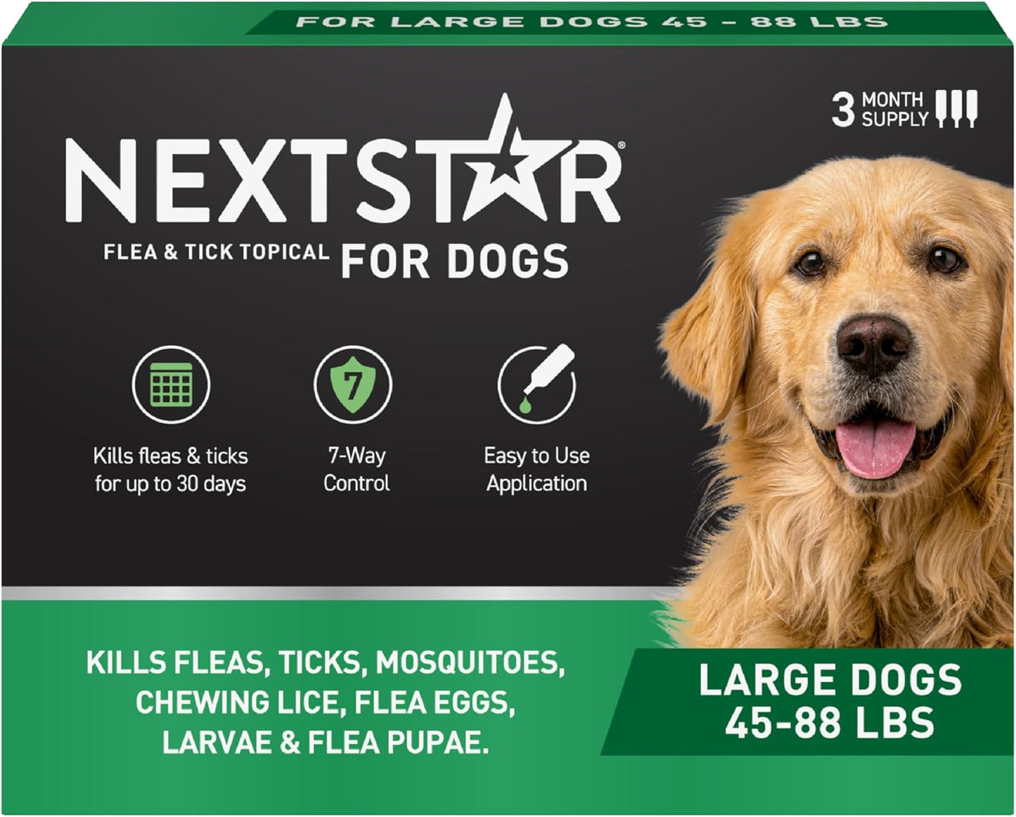 NextStar Flea and Tick Treatment for Large Dogs 45 to 88 lbs 3 Month Topical Protection