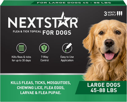 NextStar Flea and Tick Treatment for Large Dogs 45 to 88 lbs 3 Month Topical Protection