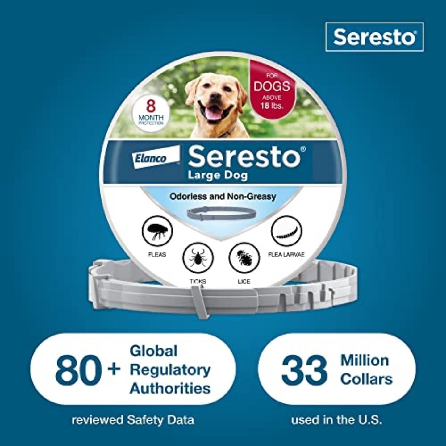 Seresto Large Dog Flea and Tick Collar for Dogs Above 18 lbs – 8 Month Protection