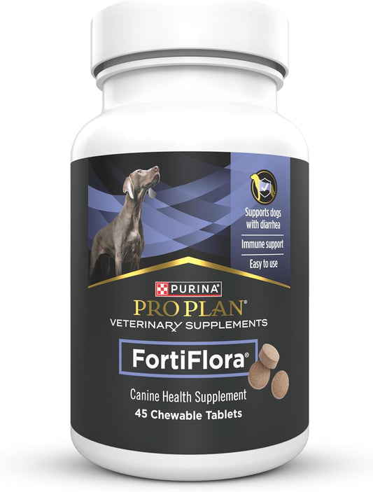 Purina Pro Plan Veterinary Supplements FortiFlora Daily Probiotics for Dogs Chewable Tablets for Digestive Gut Health and Diarrhea - 45 ct. Canister