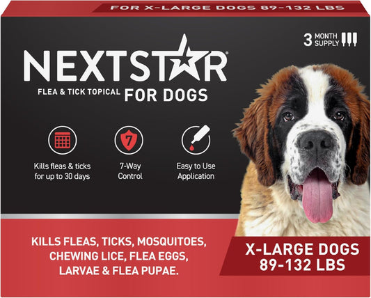 NEXTSTAR Flea and Tick Prevention for Dogs, Repellent & Control, Fast Acting Waterproof Topical Drops, Extra-Large Dog Flea & Tick Control, 3 Monthly Doses