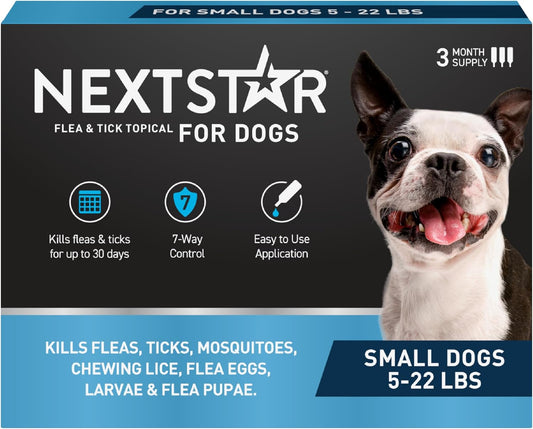 NEXTSTAR Flea and Tick Prevention for Dogs, Repellent & Control, Fast Acting Waterproof Topical Drops, Flea and Tick Prevention for Small Dogs, 3 Monthly Doses