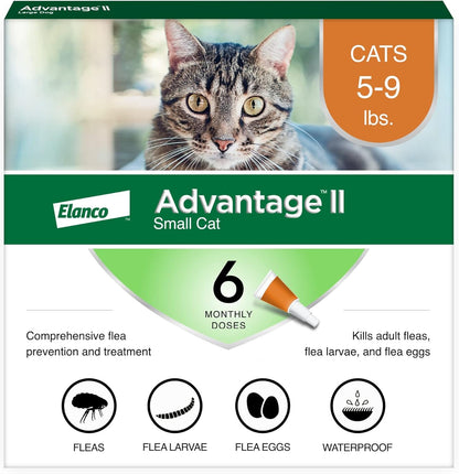 Advantage II Small Cat Vet-Recommended Flea Treatment & Prevention | Cats 5-9 lbs. | 6-Month Supply