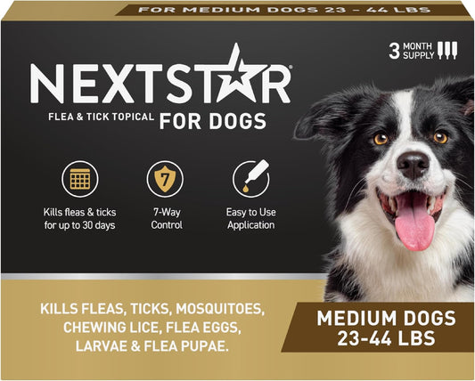 NEXTSTAR Flea and Tick Prevention for Dogs, Repellent, and Control, Fast Acting Waterproof Topical Drops. Medium Dog Tick & Flea Repellent, 3 Month Dose