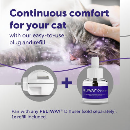FELIWAY® Optimum 30 Day Cat Calming Refill for Pheromone Diffuser, 48ml - Helps Reduce Common Signs of Stress in Cats & Kittens, Enhanced Calming