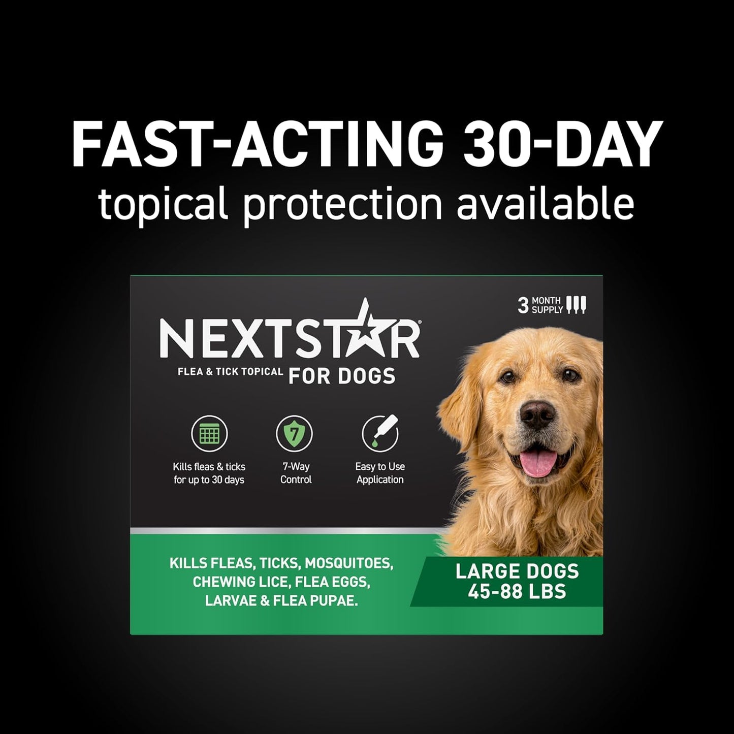 NextStar Flea and Tick Treatment for Large Dogs 45 to 88 lbs 3 Month Topical Protection
