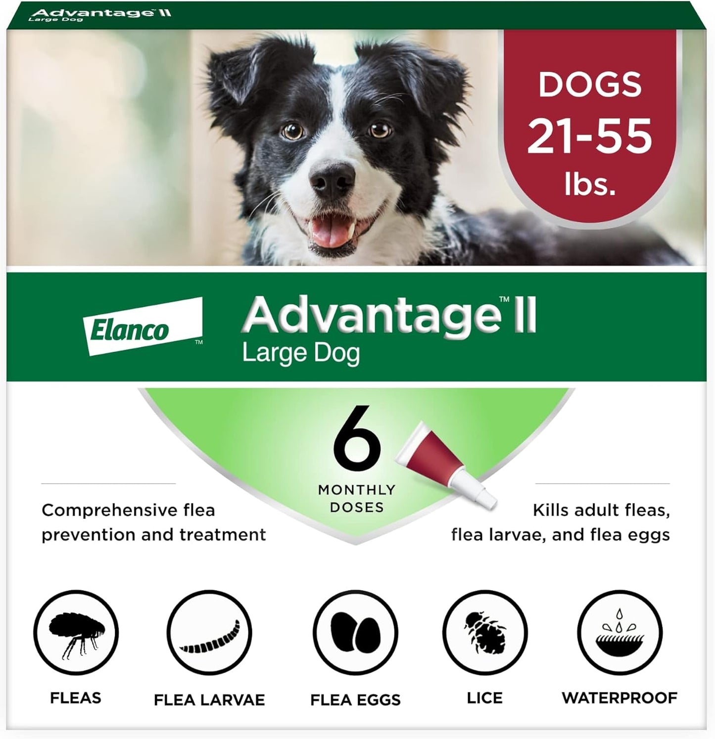 Advantage II Large Dog Vet-Recommended Flea Treatment & Prevention | Dogs 21-55 lbs. | 6-Month Supply