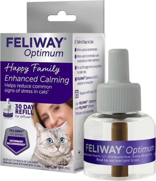 FELIWAY® Optimum 30 Day Cat Calming Refill for Pheromone Diffuser, 48ml - Helps Reduce Common Signs of Stress in Cats & Kittens, Enhanced Calming