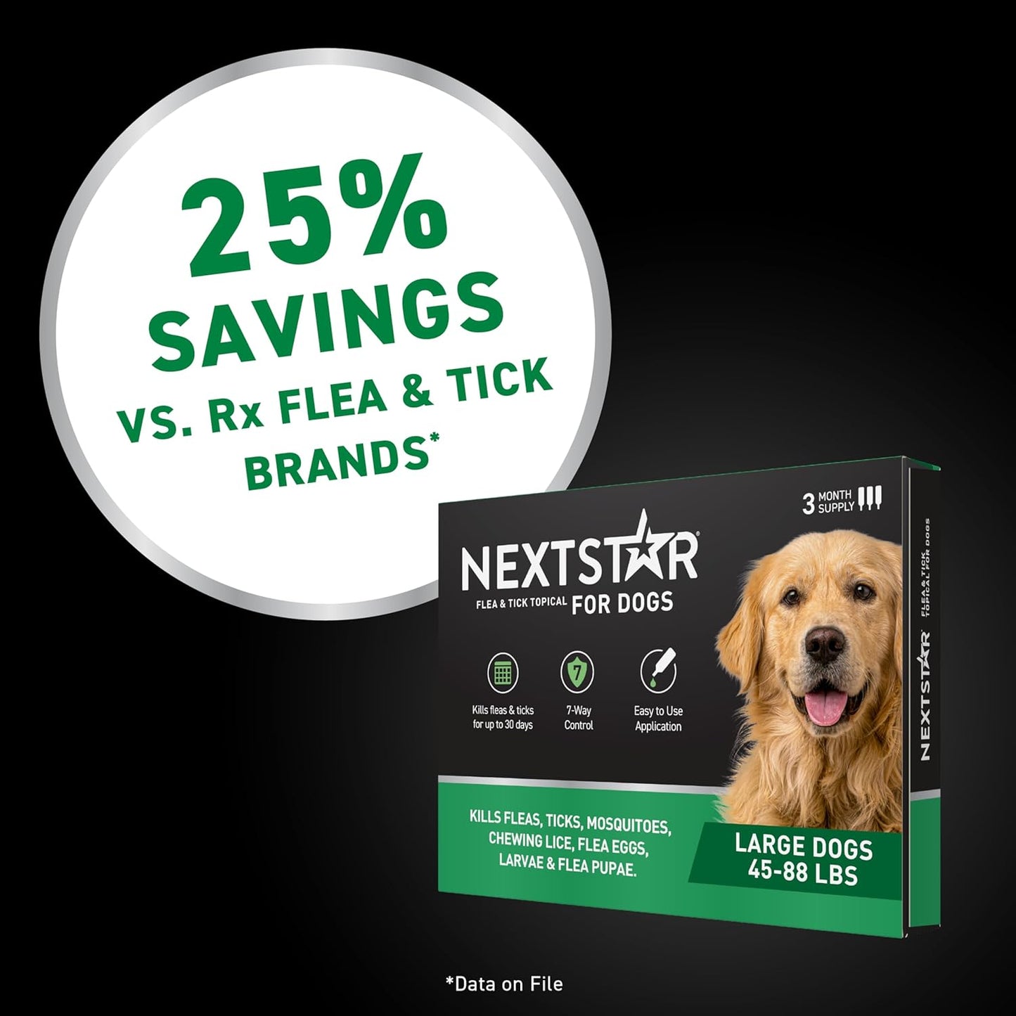 NextStar Flea and Tick Treatment for Large Dogs 45 to 88 lbs 3 Month Topical Protection