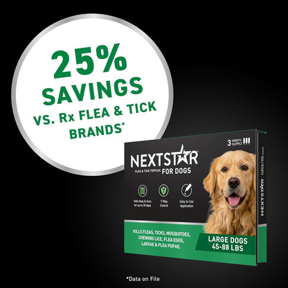 NextStar Flea and Tick Treatment for Large Dogs 45 to 88 lbs 3 Month Topical Protection