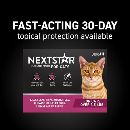 NEXTSTAR Flea and Tick Prevention for Cats, Repellent and Control, Fast Acting Waterproof Topical Drops, Flea Prevention for Cats Over 3.5 lbs, 3 Monthly Doses