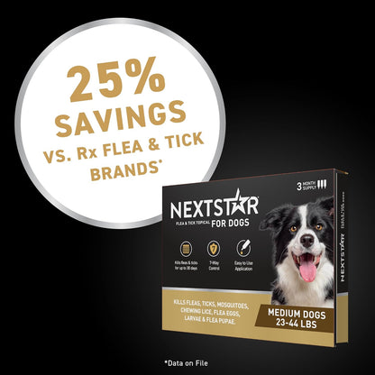NextStar Flea & Tick Topical Treatment for Medium Dogs (23-44 lbs) – 3 Month Supply