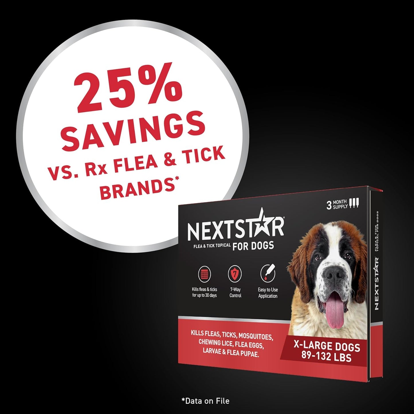 NEXTSTAR Flea and Tick Treatment for X Large Dogs 89 to 132 lbs 3 Month Supply