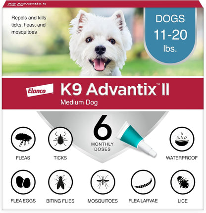 K9 Advantix II for Medium Dogs 11-20 lbs Flea Tick Mosquito Treatment 6 Doses