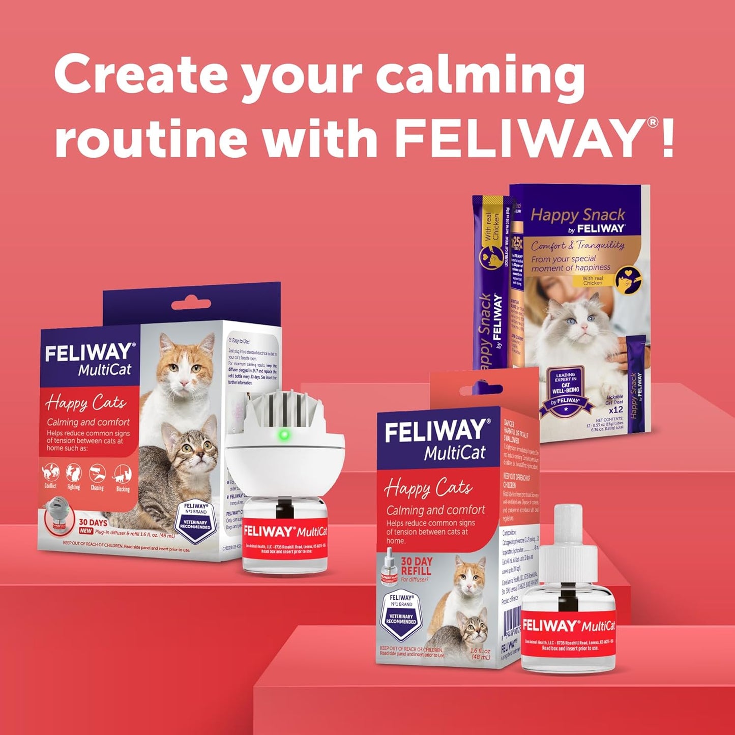 FELIWAY® MultiCat 30 Day Cat Calming Refill for Pheromone Diffuser, 48ml - 1x 30 Day - Helps Reduce Conflicts and Signs of Tension in Multi-Cat Households