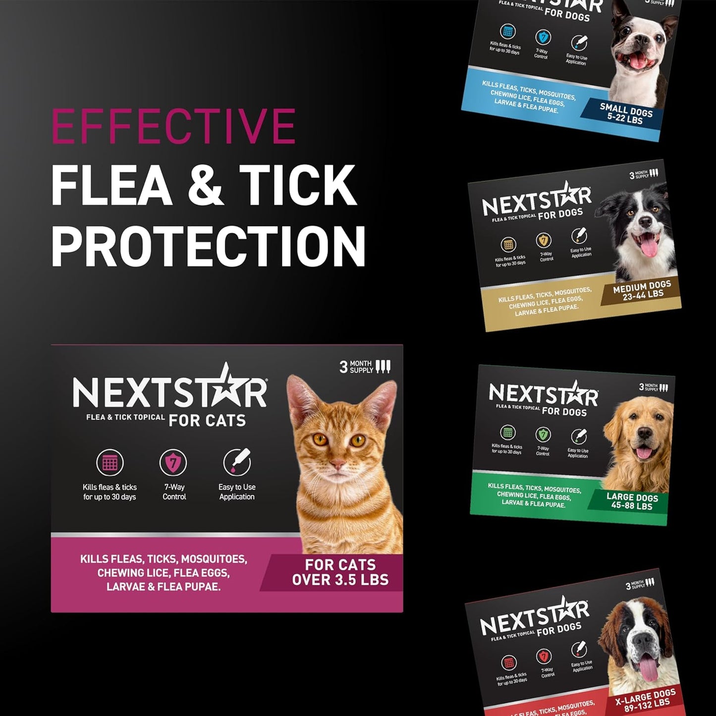 NEXTSTAR Flea and Tick Prevention for Cats, Repellent and Control, Fast Acting Waterproof Topical Drops, Flea Prevention for Cats Over 3.5 lbs, 3 Monthly Doses