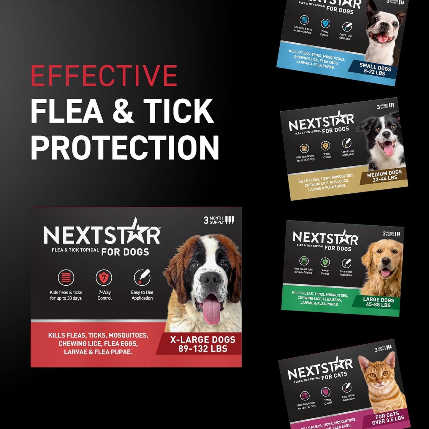 NEXTSTAR Flea and Tick Treatment for X Large Dogs 89 to 132 lbs 3 Month Supply