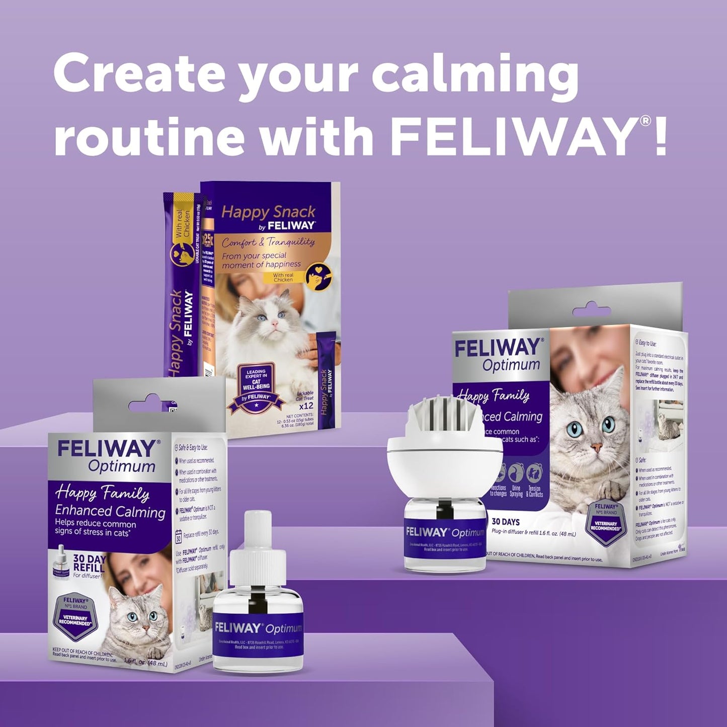 FELIWAY® Optimum 30 Day Cat Calming Refill for Pheromone Diffuser, 48ml - Helps Reduce Common Signs of Stress in Cats & Kittens, Enhanced Calming