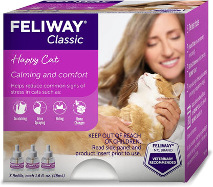 FELIWAY® Classic 3 x 30 Day Cat Calming Refills for Pheromone Diffuser, 3 x 48ml Value Pack - Helps Reduce Common Signs of Stress in Cats & Kittens, Enhanced Calming