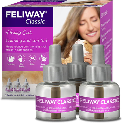 FELIWAY® Classic 3 x 30 Day Cat Calming Refills for Pheromone Diffuser, 3 x 48ml Value Pack - Helps Reduce Common Signs of Stress in Cats & Kittens, Enhanced Calming