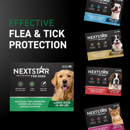 NextStar Flea and Tick Treatment for Large Dogs 45 to 88 lbs 3 Month Topical Protection