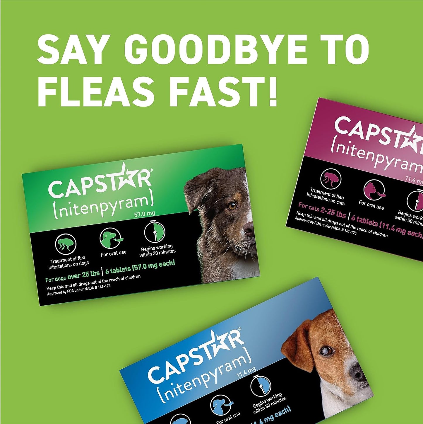 Capstar Nitenpyram Fast Acting Flea Treatment for Large Dogs Over 25 lbs 57mg 6 Tablets