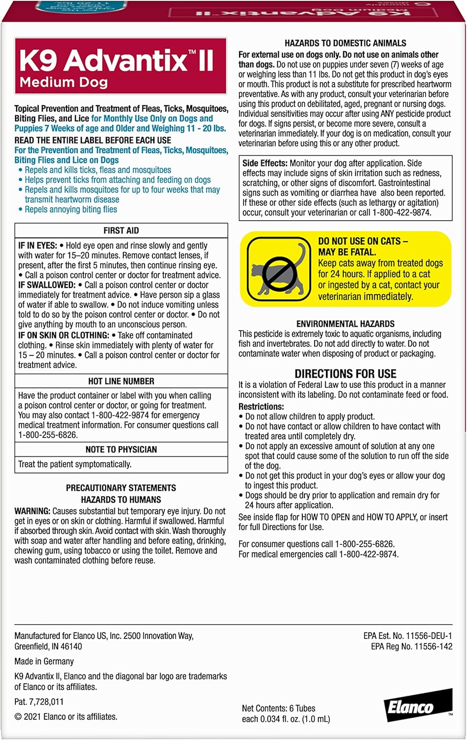 K9 Advantix II for Medium Dogs 11-20 lbs Flea Tick Mosquito Treatment 6 Doses