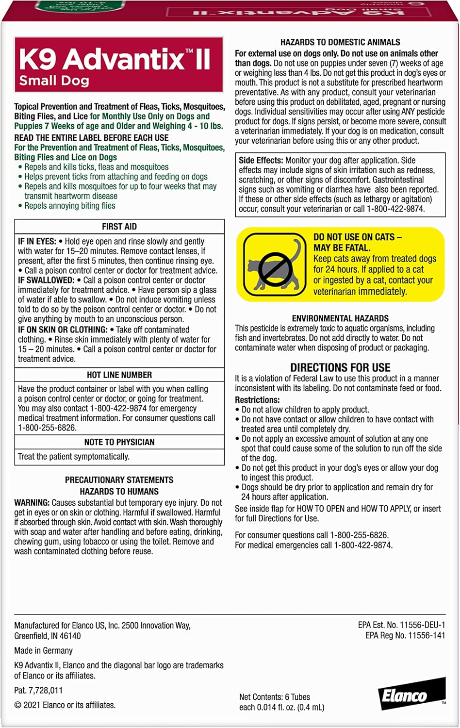 K9 Advantix II Small Dog Vet-Recommended Flea, Tick & Mosquito Treatment & Prevention | Dogs 4-10 lbs. | 6-Mo Supply