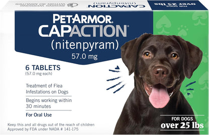 PetArmor CapAction 57mg Fast Flea Treatment for Dogs Over 25 lbs – Oral Nitenpyram Tablets (6 Count)
